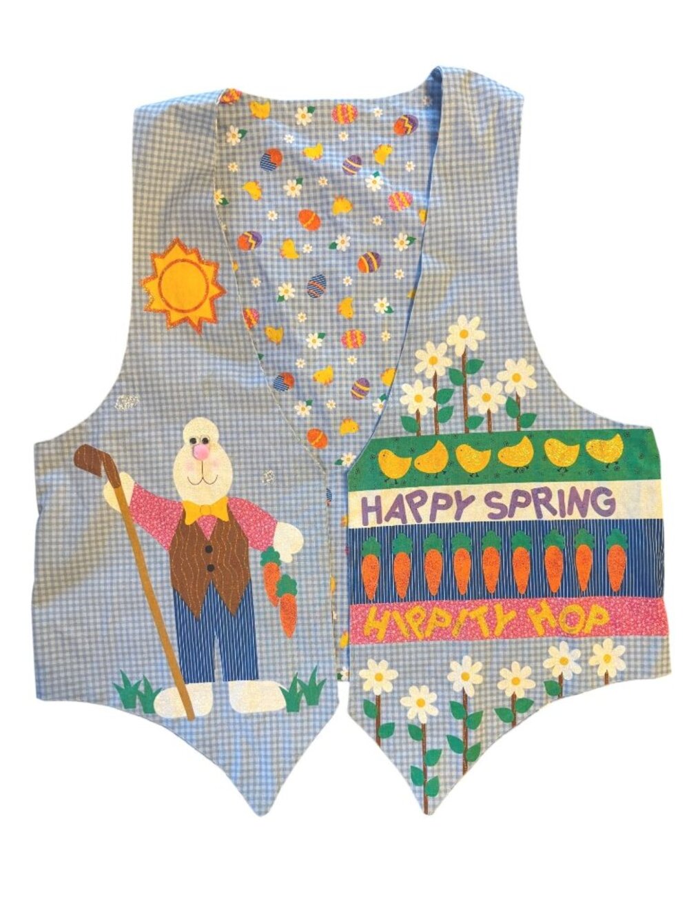 Handmade Reversible Easter Vest Womens L/XL Bunny Spring Garden Eggs
